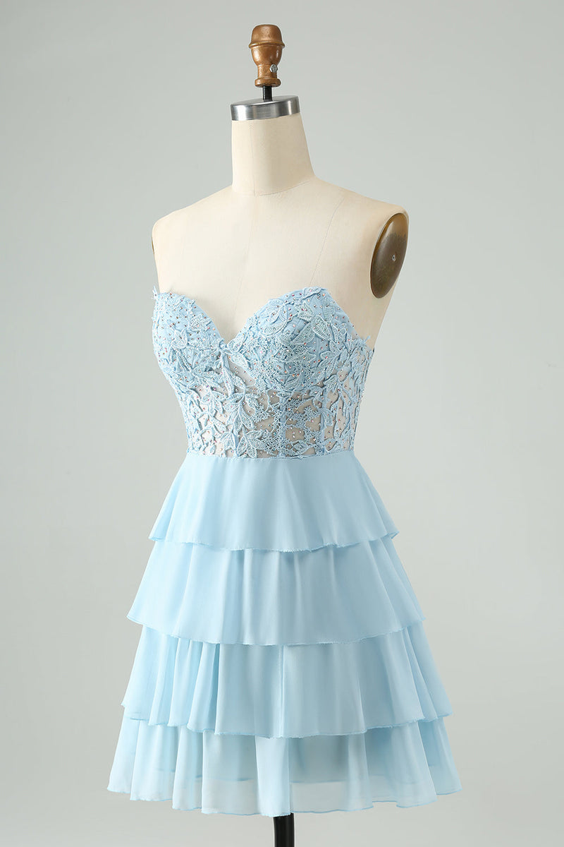 A Line Sweetheart Tiered Light Blue Short Homecoming Dress with