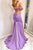 Lilac Mermaid Spaghetti Straps Long Prom Dresses With Side Slit, Evening Dresses GJS751