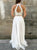 A Line Round Neck Open Back White Prom Dresses with Beading Pearls 