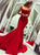Sexy Mermaid Sweetheart Red Satin Sweep Train Prom Dresses