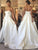 A Line Sweetheart Sweep Train Satin Wedding Dress with Lace Split 
