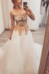 White Tulle Lace Applique Long Prom Formal Dress with Round Neck GJS175