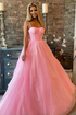 Shiny Pink Tulle Spaghetti Straps Sparkly  Long Prom Formal Evening Dress  GJS707