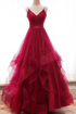 A Line Red Sweetheart Tulle Layered Long Prom Dresses ZXS635