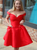 A-Line Off-the-Shoulder Knee-Length Red Satin Pockets Homecoming Dress ZXS664