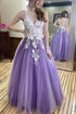 A-line Purple Prom Dresses Handmake Flowers Formal Evening Dresses GJS268