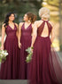 A Line V Neck Chiffon Open Back Bridesmaid Dresses LBQB0047