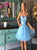 A Line Blue Sweetheart Short Prom Dresses with Beadings