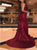 Mermaid Red V Neck Sleeveless Sequins Floor Length Prom Dresses 