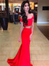 Two Piece Off the Shoulder Mermaid Red Prom Dress LBQ1477