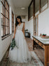 V Neck Lace Tulle Beach Wedding Dress LBQW0041