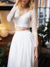 Two Piece A Line Chiffon Skirt Sleeves Beach Wedding Dresses LBQW0070