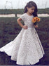 A Line Ivory Scoop Belt Lace Flower Girl Dresses LBQF0046