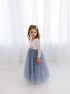 A Line Scoop White Lace Dusty Blue Long Sleeve Flower Girl Dress LBQF0048