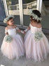 Ball Gown Pink Off the Shoulder Lace Long Sleeve Flower Girl Dresses LBQF0056
