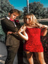 A Line Spaghetti Straps Lace Red Homecoming Dresses LBQH0156