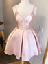 Cute A Line V Neck Pink Satin Homecoming Dress LBQH0166