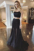 Two Pieces Tulle  A Line Black Lace Up Long Prom Dresses GJS642