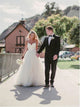 A Line Tulle Sweep Train Wedding Dresses