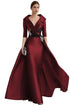 Wine red satin large collar dress