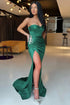 Emerald Green Strapless Sweetheart  Mermaid Prom Dress Split with Rhinestones