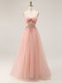 Light Pink Glitter Beaded Tulle Corset Long Porm Dress