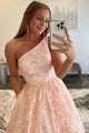 Modern A Line One Shoulder Pink Polyester Prom Dress With 3D Butterfly GJS742