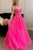 Hot Pink Tulle Lace A Line Long Prom Dresses, Appliques Evening Dresses With Lace Up GJS748