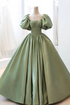 Ball Gown Green Satin Short Sleeves  Floor Length Quinceanera Dress  GJS747