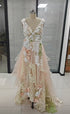 Elegant Tulle A-line V-neck Floral Lace Prom Dresses Formal Evening Party Gown