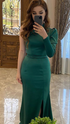 Charming Green One Sleeve Mermaid Prom Dress Green Evening Gown Y5520