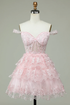 Pink Off The Shoulder Corset Homecoming Dress With Lace Y2471