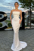 Strapless Sleeveless White Long Mermaid Prom Dress with Sequins