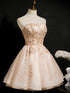 Champagne Strapless Sequins Tulle Short Homecoming Dresses