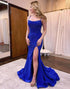 Royal Blue Beaded High Slit Mermaid Prom Dress SYP104