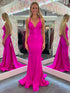 Angela |Mermaid Pink V Neck Backless Satin Long Prom Dress