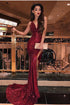 Split Side Spaghetti Straps Sequins Burgundy Mermaid Long Prom Dress