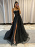 Keily |A-line Spaghetti Straps Glitter Tulle Prom Dress