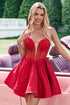 Cute Red A Line Strapless Corset Short Ruffle Homecoming Dress with Beading