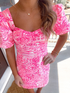 New Arrival Pink Print Homecoming Dress Retro Pink Party Dress Y2278