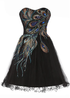 Chic Tulle Satin Beaded Sweetheart Neckline A-Line Short Cocktail Dress Black Homecoming Dress Y8483