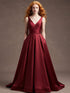 Burgundy Sheath/Column V-Neck Floor-Length Satin Prom Dress