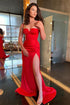 Sexy Scarlet Siren Mermaid Prom Gown with Spaghetti Straps and Slits