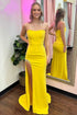 Yellow Strapless Long Formal Dress with Slit