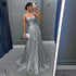 Spaghetti Strap Silver Prom Dress Party Dress Sequin Tiered Celebrity Gown Wedding Party Dress