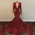 Luxury Prom Dress V Neck Long Sleeves Sequin African Black Girl Mermaid Gala Formal Party Evening Gowns  Y1153