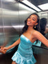 New mint green tight skirt sexy pleated skirt high waist pleated satin dress short homecoming dress Y1903
