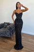 Spaghetti Straps Black Meimaid Long Prom Dress with Applique and Beads