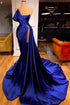 Regal Blue Strapless Mermaid Long Gown with High Slit