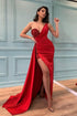 Slit Front Red Sequin One Shoulder Mermaid  Prom Dress